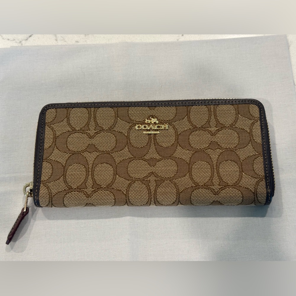 Coach Tan and Brown Zip-Around Wallet